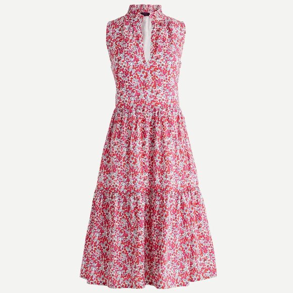 J. Crew Dresses & Skirts - J. Crew Liberty Cotton Poplin Tiered Popover Dress XS Wiltshire Floral Print Red